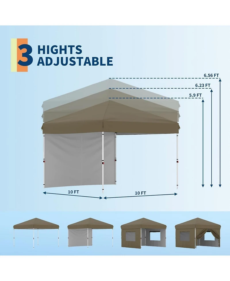 gaomon 10x10 Feet Pop Up Canopy Tent with 1 Removable Sidewall, Heavy Duty Commercial Canopy, with One-Person Setup, Upf 50+ Waterproof