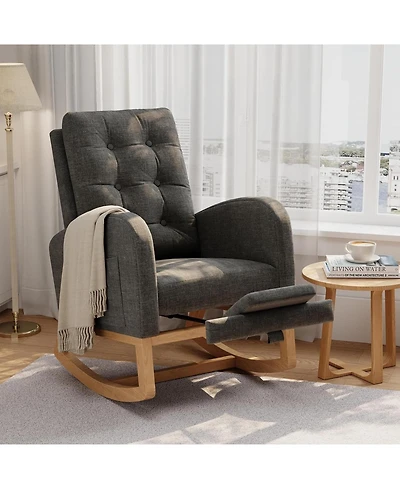 gaomon Versatile Nursery and Living Room Rocking Chair Choose Pu or Teddy Fleece Upholstery with Optional Footrest High-Back Glider, Sturdy Wooden Leg