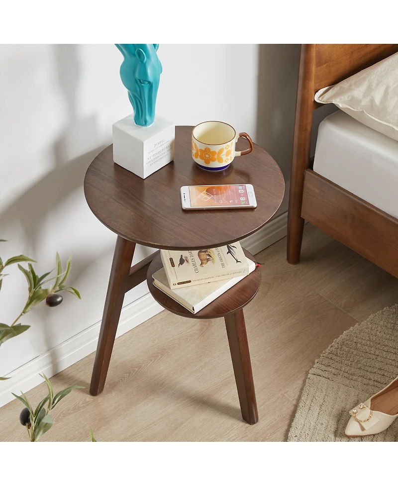Streamdale Furniture 2-Tier Solid Wood Round Side Table with Storage Shelf