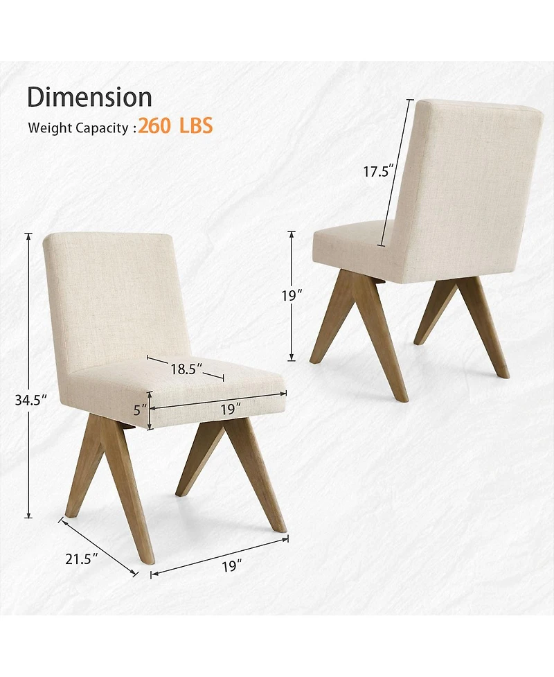 Maison Boucle Modern Upholstered Dining Chair Set of 2, Linen-Blend Fabric, Solid Wood Legs, Full Back Side Chair, Armless Accent
