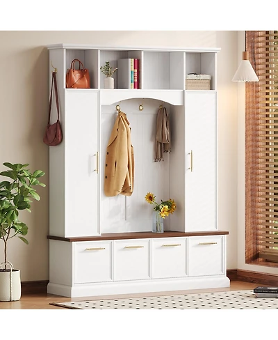 Streamdale Furniture 4-in-1 Elegant Hall Tree with Storage Bench and Golden Hooks