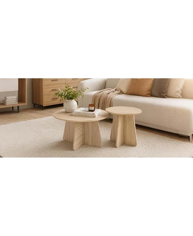 Streamdale Furniture Retro-Style Round Nesting Coffee Table Set with Crisscross Legs
