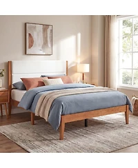 Streamdale Furniture Mid-Century Modern Queen Platform Bed with Upholstered Headboard