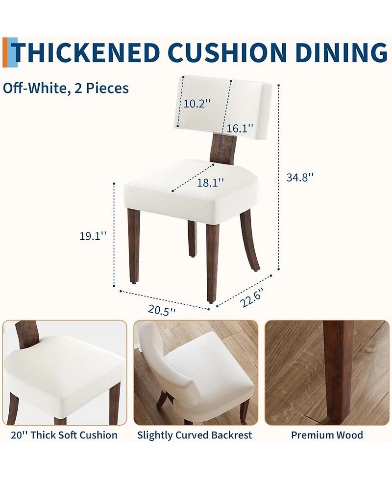 gaomon Dining Chairs Set of 2, Mid Century Modern Upholstered Chairs with Rattan Wood Back, Armless Kitchen Chairs for Dining Room