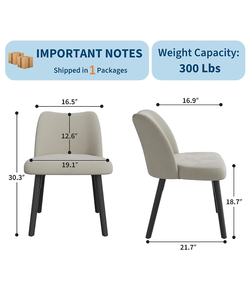 homfan Dining Chair Set of 4, Upholstered Room Chairs with Curved Backrest, Metal Frame, Modern Kitchen for Living