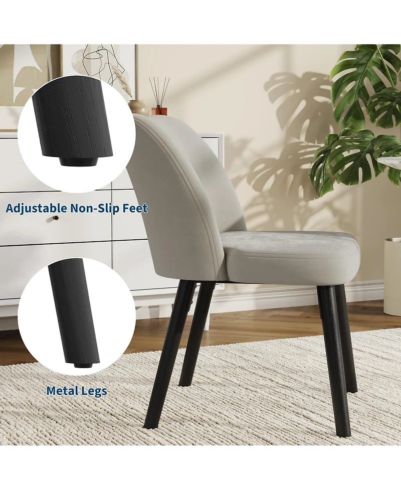 homfan Dining Chair Set of 6, Upholstered Dining Room Chairs with Curved Backrest, Metal Frame, Modern Kitchen Chairs for Living Room
