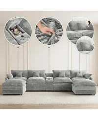 Streamdale Furniture 145" U-Shaped Oversized Corduroy Modular Sectional Sofa with Usb Port