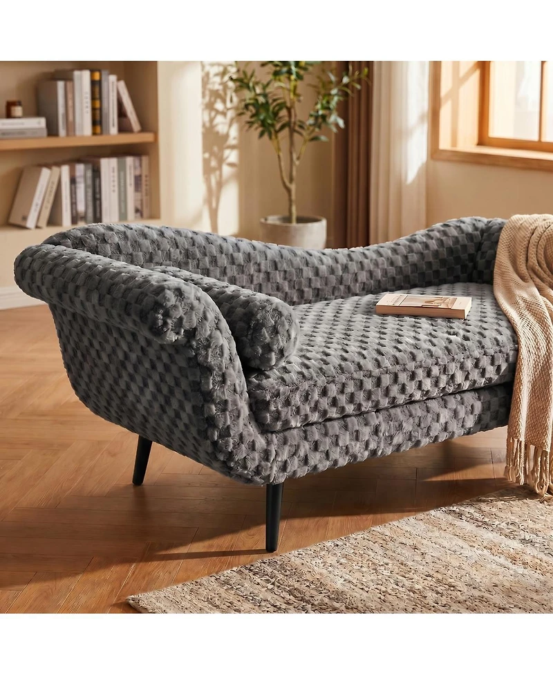 Streamdale Furniture Streamdale Classic Diamond Pattern Fabric Sofa with Elegant Scroll Arms