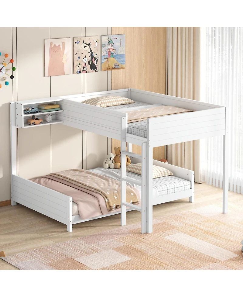 Streamdale Furniture Full Xl over Full Xl Wooden Bunk Bed with Storage, Ladder, and Slat Support