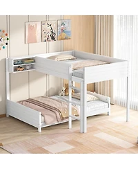 Streamdale Furniture Full Xl over Full Xl Wooden Bunk Bed with Storage, Ladder, and Slat Support