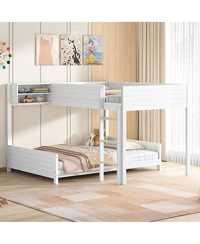 Streamdale Furniture Full Xl over Full Xl Wooden Bunk Bed with Storage, Ladder, and Slat Support