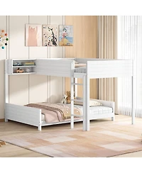 Streamdale Furniture Full Xl over Full Xl Wooden Bunk Bed with Storage, Ladder, and Slat Support