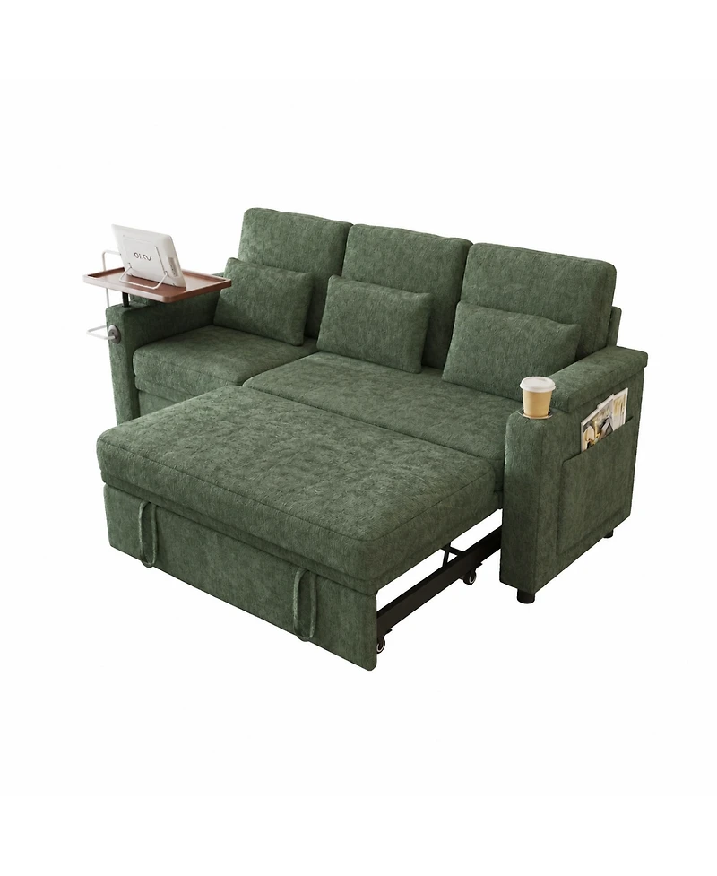 Streamdale Furniture 81" 3-in-1 Foldable Sofa Bed with Usb Ports, Storage Armrests and Table Board