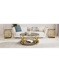 Streamdale Furniture 19.7" Luxury Gold Round Side Table with Tempered Glass Top and Storage Shelf