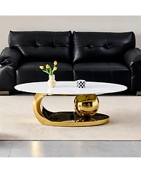 Streamdale Furniture 51.2" Oval Faux Marble Coffee Table with Gold Stainless Steel Base