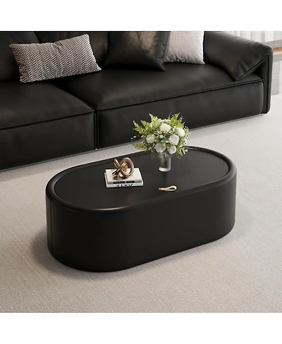 Streamdale Furniture 33.46" Oval Hidden Storage Coffee Table with Tempered Glass and Leather Top