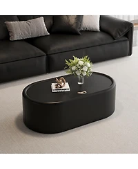 Streamdale Furniture 33.46" Oval Hidden Storage Coffee Table with Tempered Glass and Leather Top
