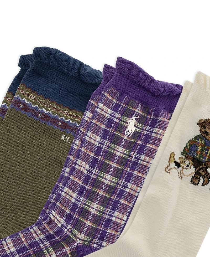 Polo Ralph Lauren Girls' 4-11 Walking Dog Bear Socks, 3-Pack