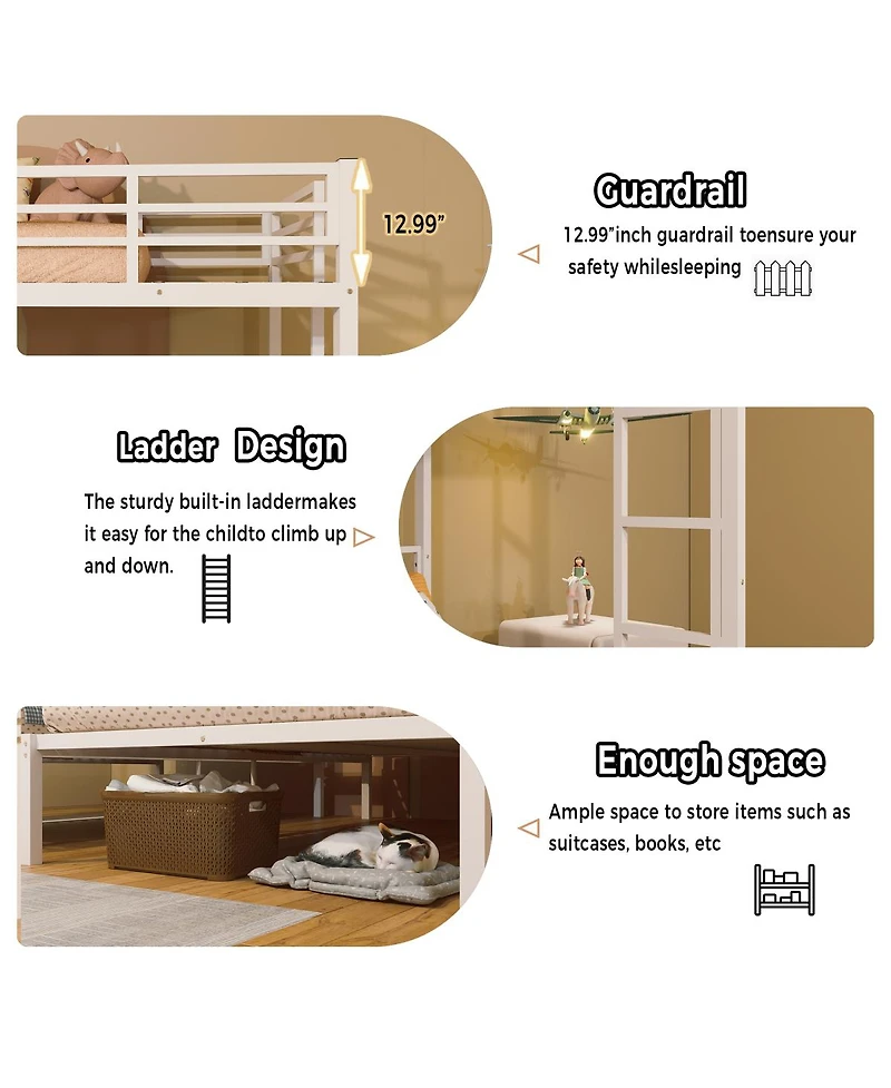Streamdale Furniture Triple Metal Bunk Bed for 3 Kids, Separates into 3 Twin Beds