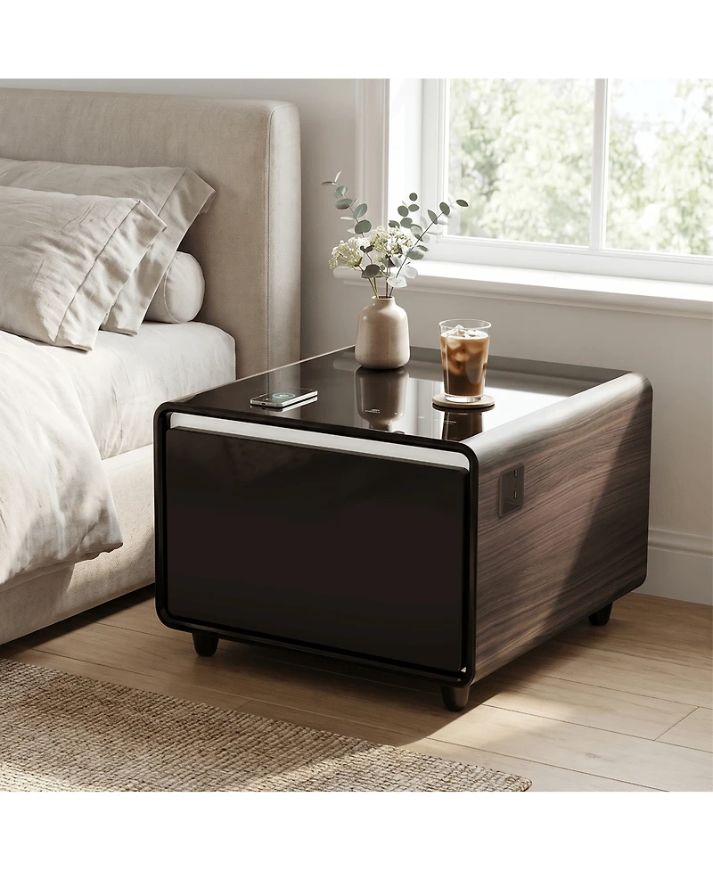 Streamdale Furniture Smart Side Table with Built-in Fridge, Wireless Charging and Usb Ports