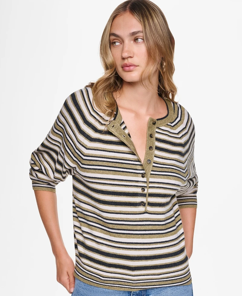 Dkny Jeans Women's Striped Long-Sleeve Henley Sweater
