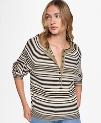 Dkny Jeans Women's Striped Long-Sleeve Henley Sweater