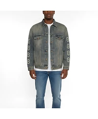 Pre-Owned Balenciaga Men's Unisex Crypto Print Denim Faded Oversized Jacket