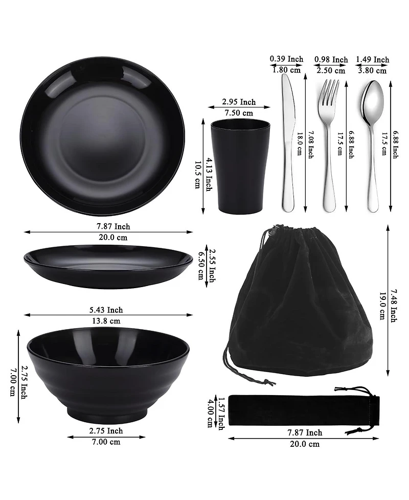 Piscifun Portable Camping Travelware Set Plastic Plates Cups Stainless Steel Cutlery Mess Kit