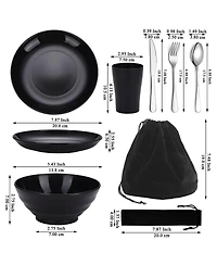 Piscifun Portable Camping Travelware Set Plastic Plates Cups Stainless Steel Cutlery Mess Kit