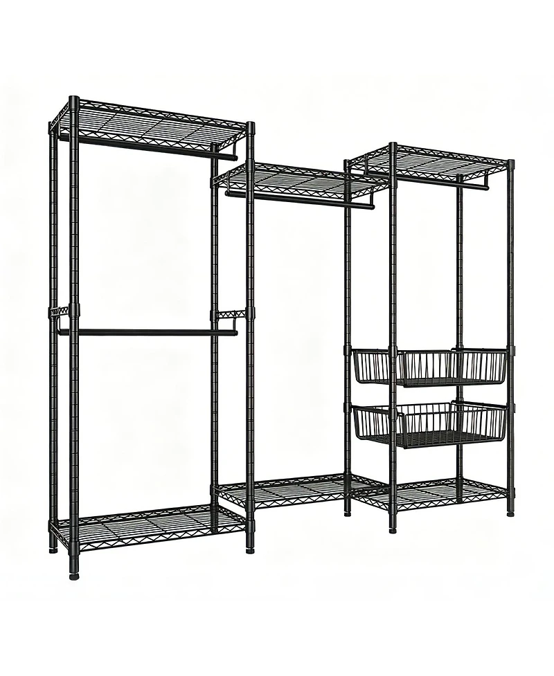 Streamdale Furniture Heavy Duty 4-Rod Freestanding Garment Rack with Shelves and Baskets