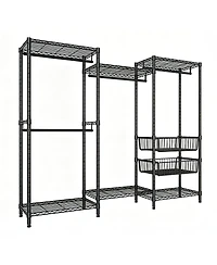 Streamdale Furniture Heavy Duty 4-Rod Freestanding Garment Rack with Shelves and Baskets