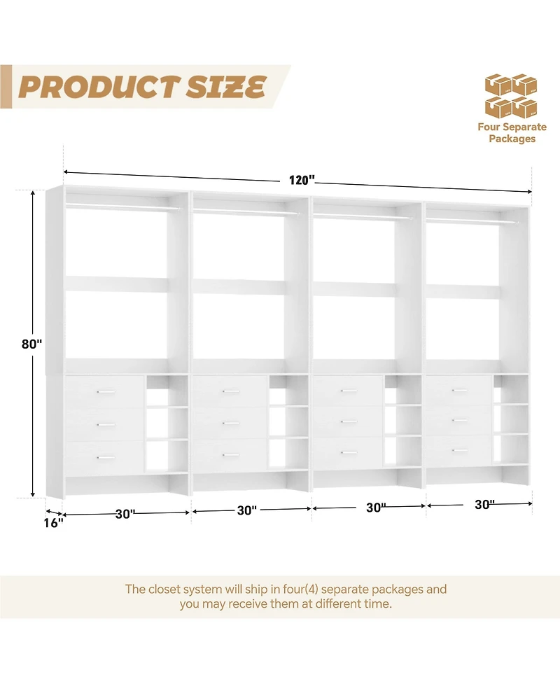 Aheaplus Set of 4 Closet Organizer with Wooden Drawers and Hanging Rods
