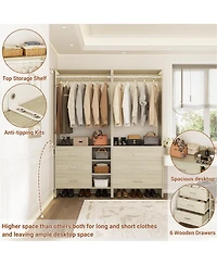 Aheaplus 54-In Closet System Set with Wood Drawers and Hanging Rods