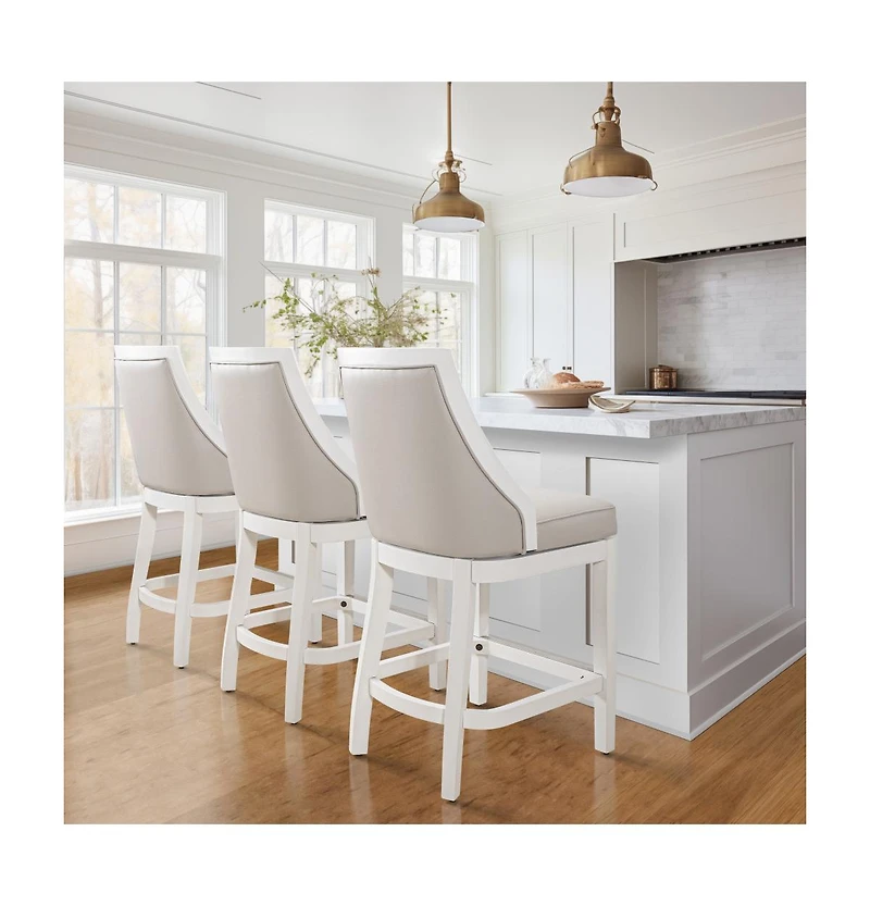 HomeRoots 26" Faux Leather and Solid Wood Counter Height Swivel Bar Chair