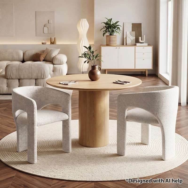 Maison Boucle Upholstered Barrel Dining Chair Set of 2, Chenille, Modern Curved Armchair, 3.5" Padded Seat, Sculptural Side Chair