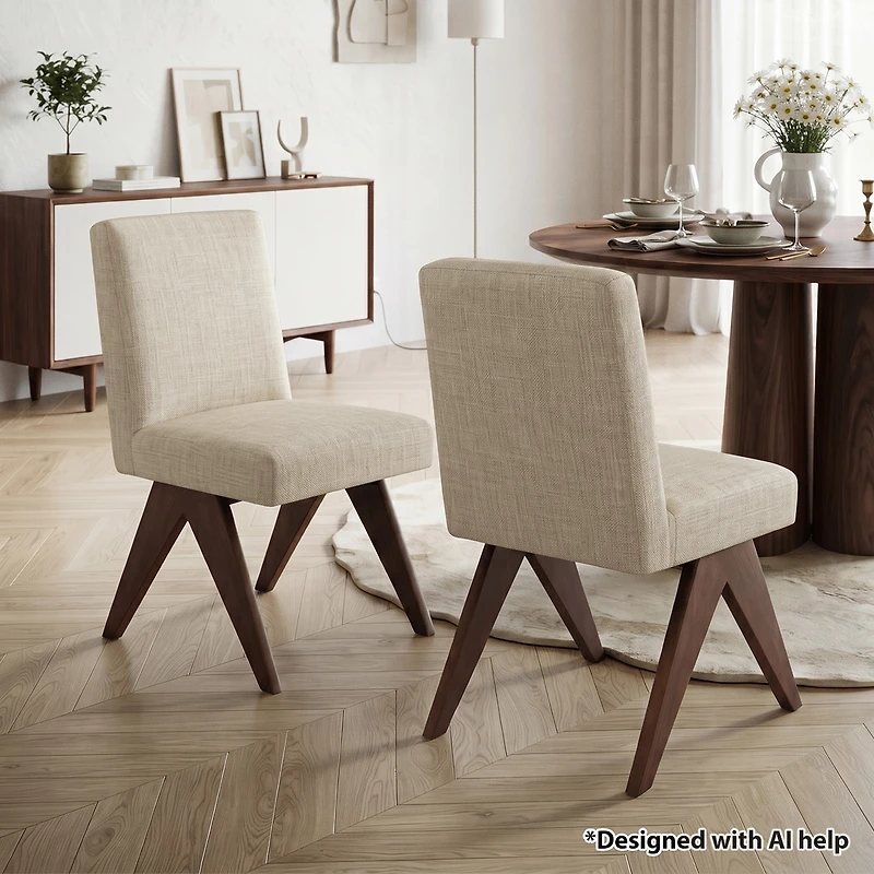 Maison Boucle Upholstered Dining Chairs Set of 2, Solid Wood Legs, Padded Full Back, Modern Side