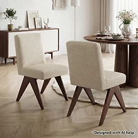 Maison Boucle Upholstered Dining Chairs Set of 2, Solid Wood Legs, Padded Full Back, Modern Side