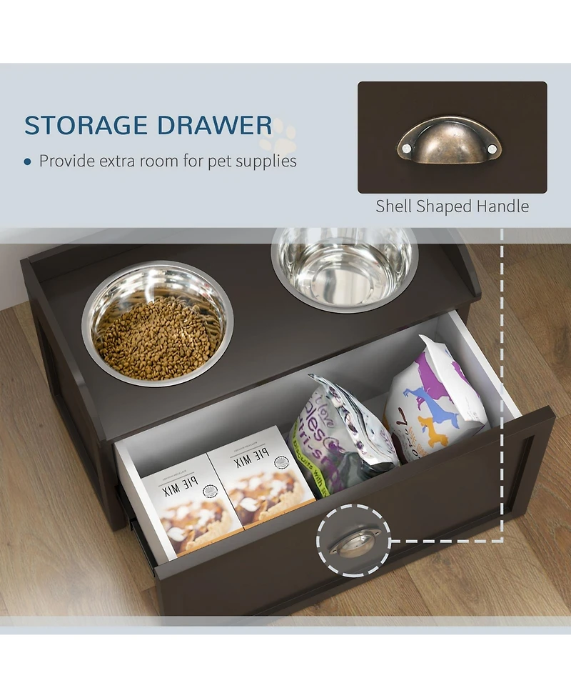 Ruie Raised Dog Bowl Feeding Station with Hidden Storage Drawer Cabinet