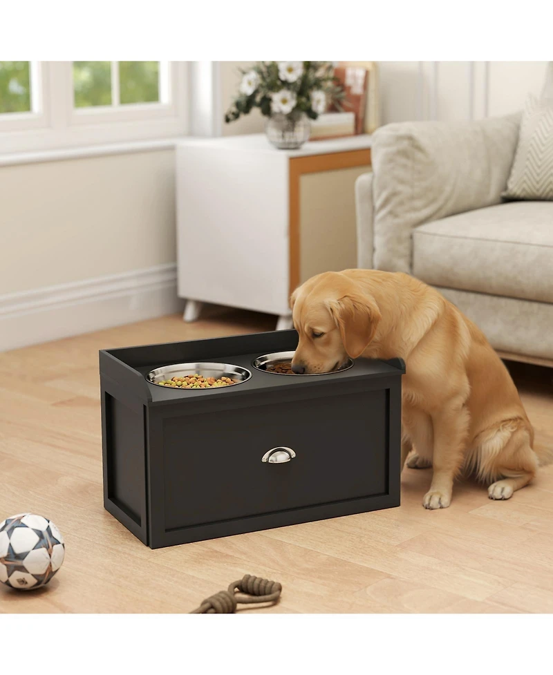 Ruie Modern Elevated Dog Feeding Station with Sliding Storage Drawer