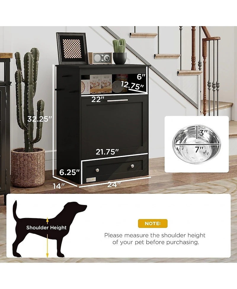 Ruie Pet Feeder Storage Cabinet with Raised Bowls and Food Compartment