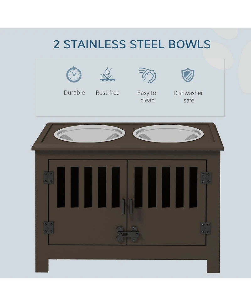 Ruie Dog Food Storage Cabinet with Raised Bowls and Latching Doors