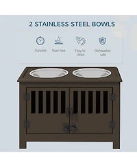 Ruie Dog Food Storage Cabinet with Raised Bowls and Latching Doors