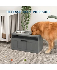 Ruie Large Breed Elevated Dog Bowls Stand with Slow Feeder and Storage Drawer