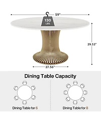 Tribesigns 59" Sintered Stone Round Dining Table for 6-8: Luxury table with steel pedestal for dining room, living room. (Table only)