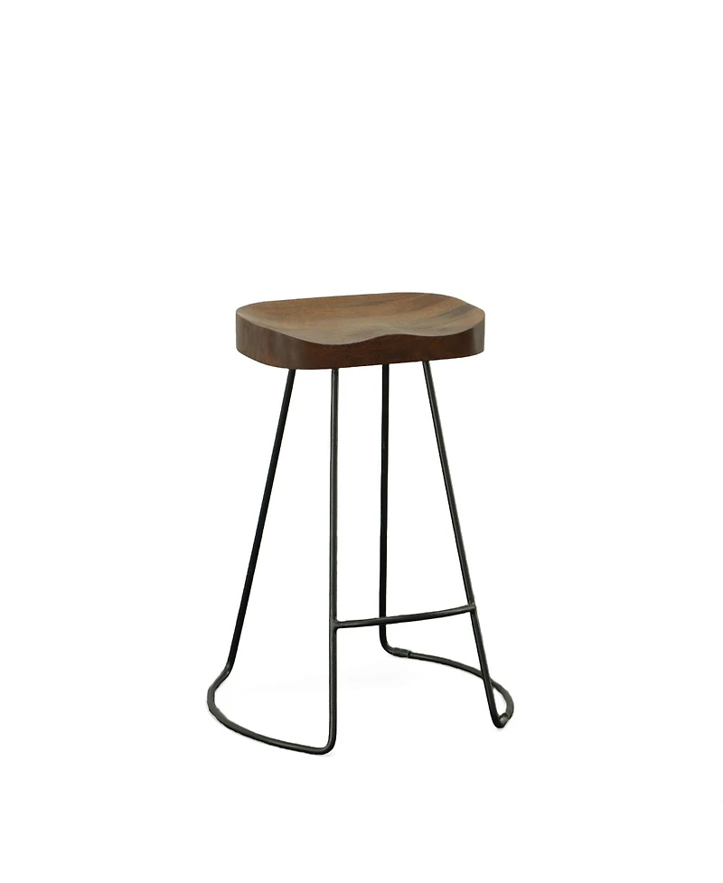HomeRoots Set of Two 25" Solid Wood and Steel Backless Counter Height Bar Chairs