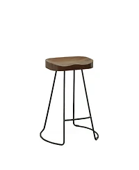 HomeRoots Set of Two 25" Solid Wood and Steel Backless Counter Height Bar Chairs