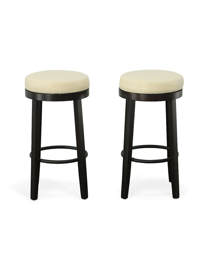 HomeRoots Set of Two 30" Faux Leather and Solid Wood Backless Bar Height Swivel Bar Chairs