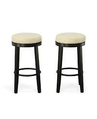 HomeRoots Set of Two 30" Faux Leather and Solid Wood Backless Bar Height Swivel Bar Chairs