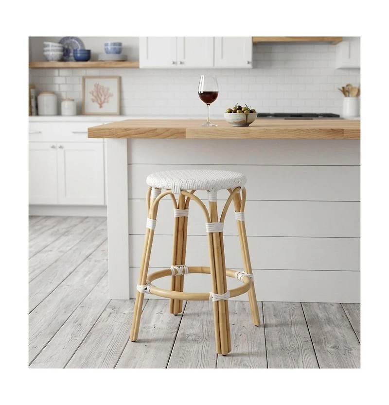 HomeRoots 24" Heavy Duty Rattan Backless Counter Height Bar Chair