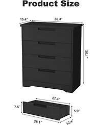 homfan 4-Drawer Dresser – Chest of Drawers with Embedded Handles, Wooden Organizer for Bedroom, Nursery and Hallway